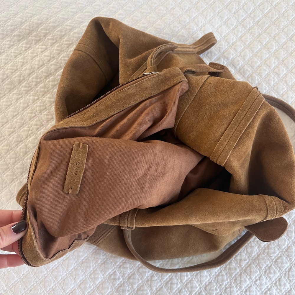 Mango Brown Leather Suede Tote Bag - Picture 2 of 6